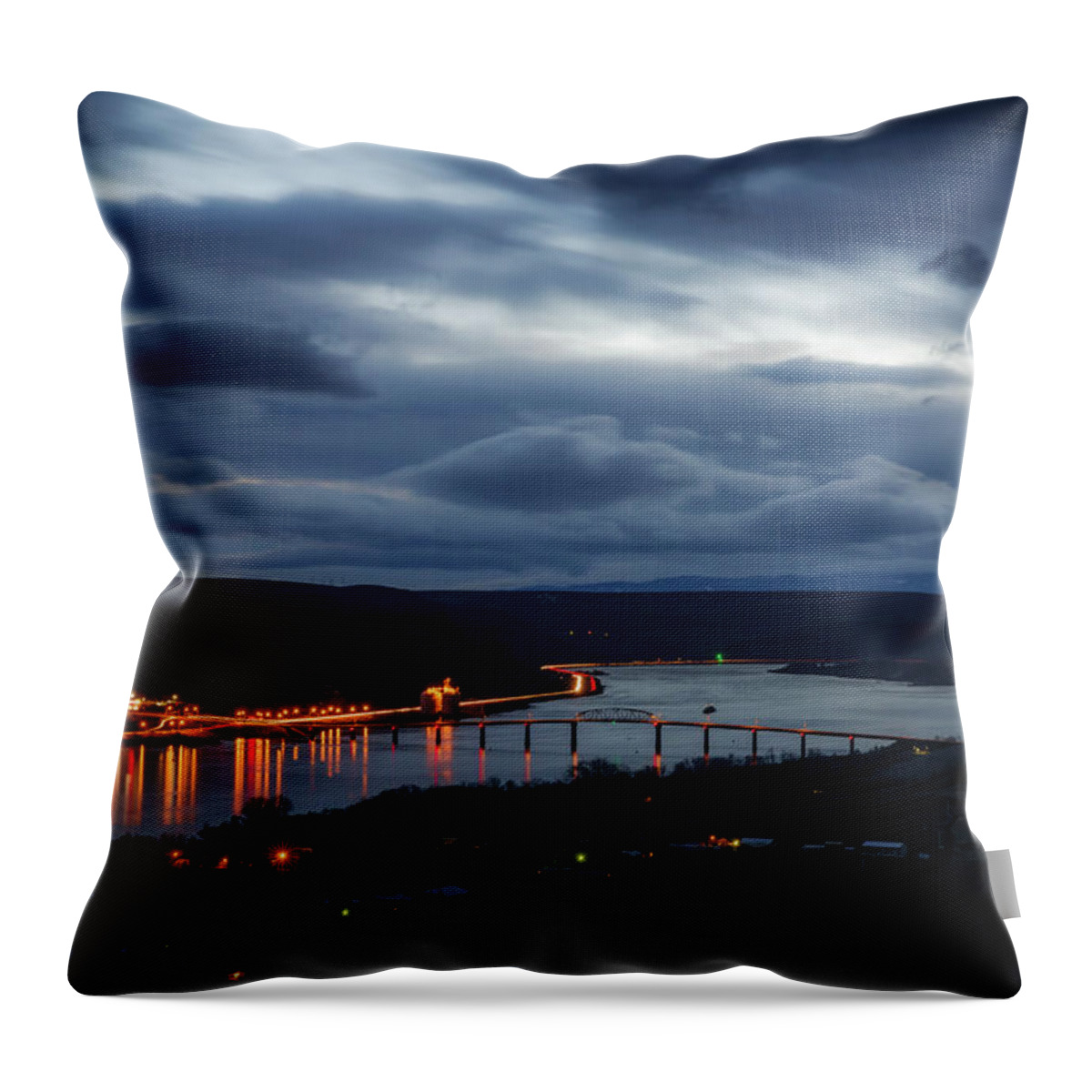 Night Throw Pillow featuring the photograph Columbia River by Cat Connor