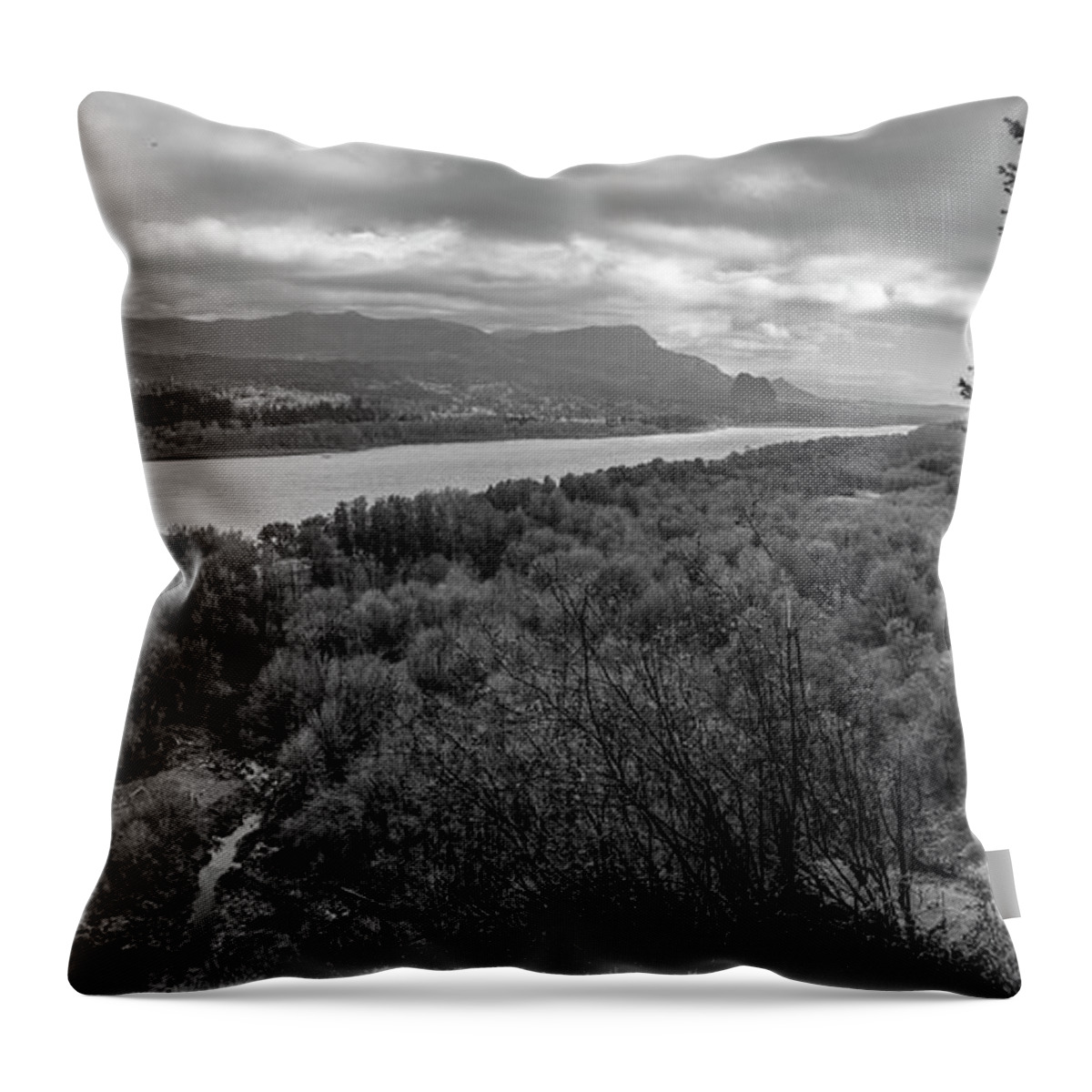 Columbia River Gorge Throw Pillow featuring the photograph Columbia River Gorge black and white by John McGraw