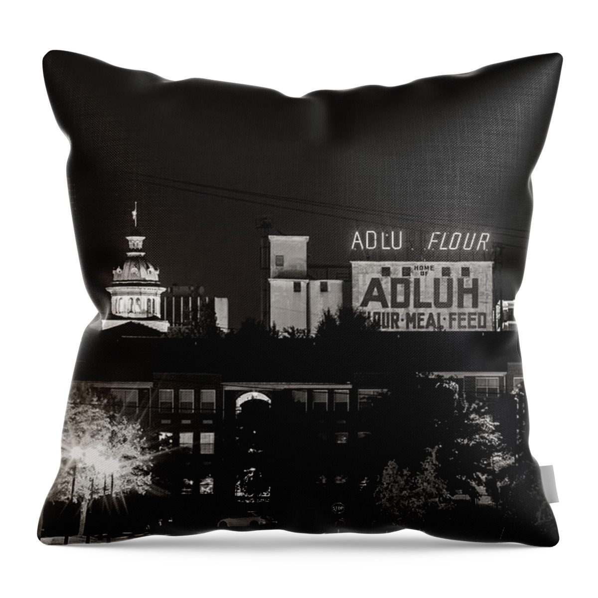 Columbia Throw Pillow featuring the photograph ADLUH Flour B-W by Charles Hite