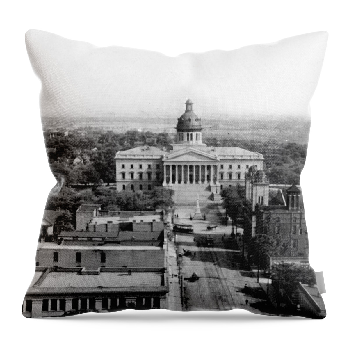 Columbia Throw Pillow featuring the photograph Columbia South Carolina - State Capitol Building - c 1905 by International Images