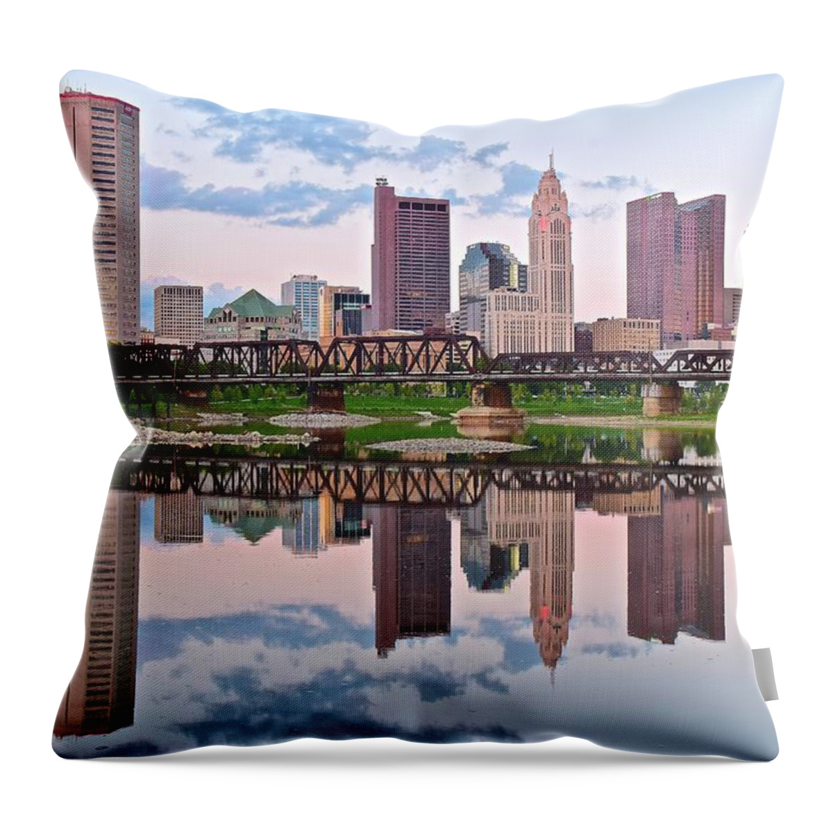 Columbus Throw Pillow featuring the photograph Columbus Ohio Reflects by Frozen in Time Fine Art Photography