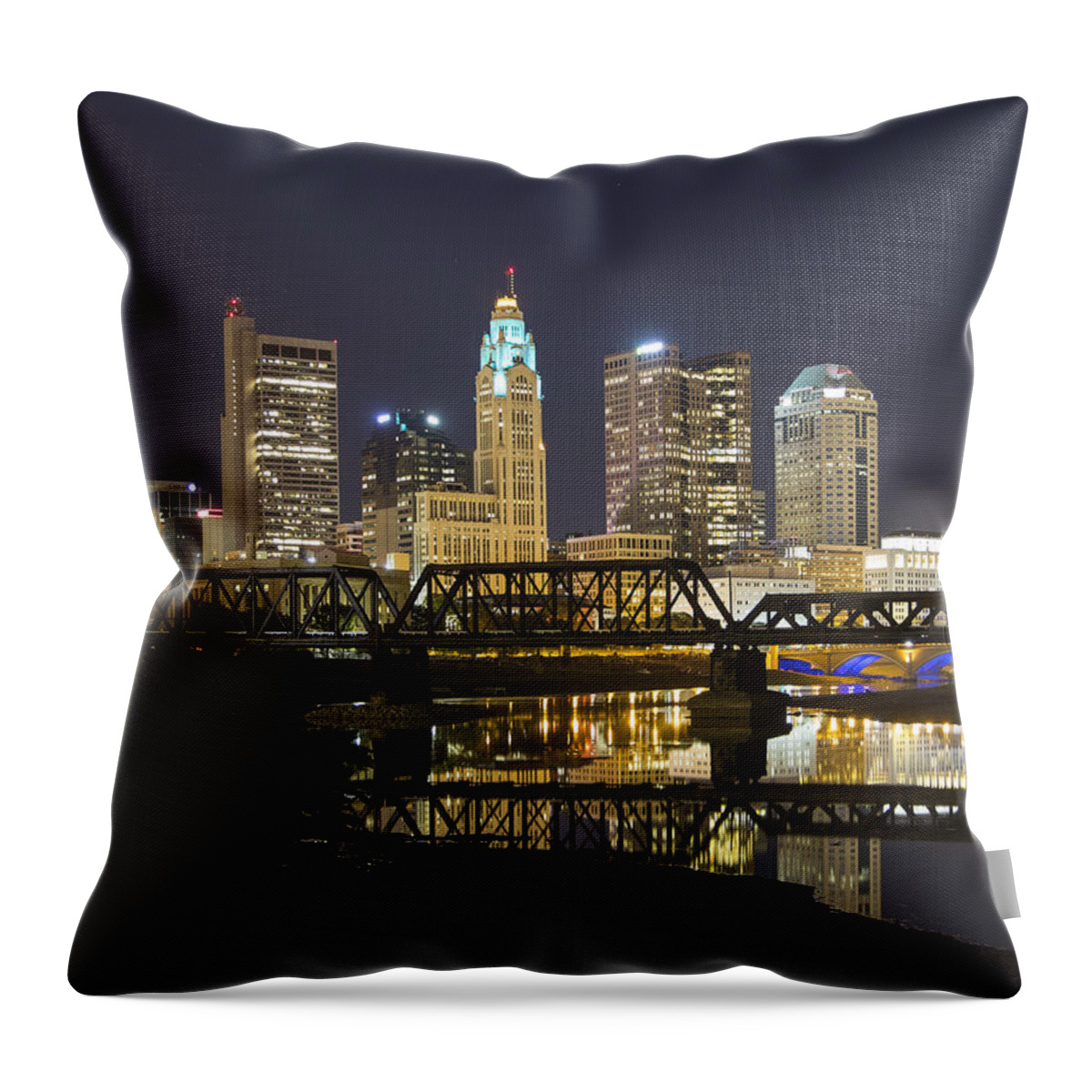 Night Throw Pillow featuring the photograph Columbus Skyline 2 by Alan Raasch