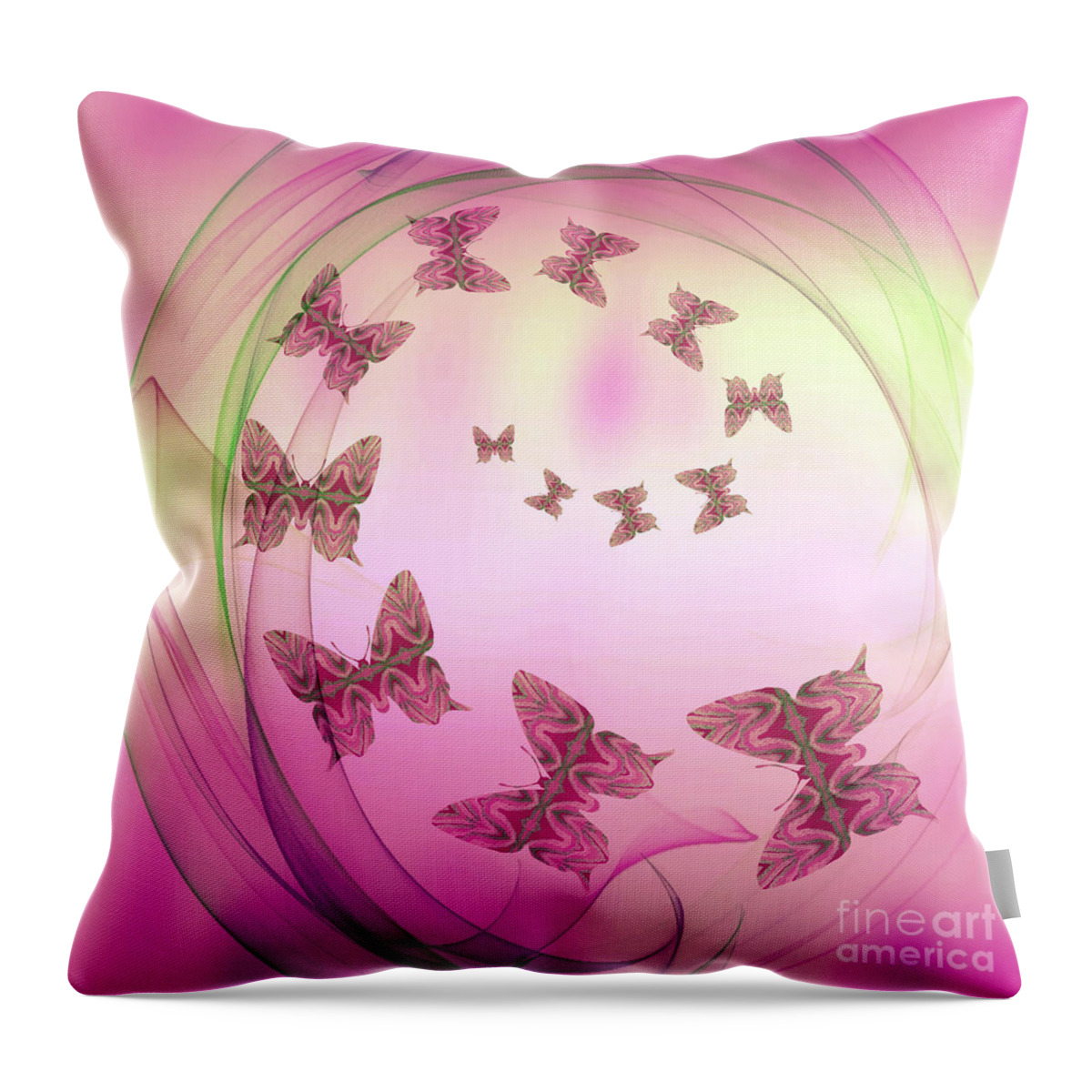 Butterfly Throw Pillow featuring the mixed media Come Fly With Me Pink by Rachel Hannah