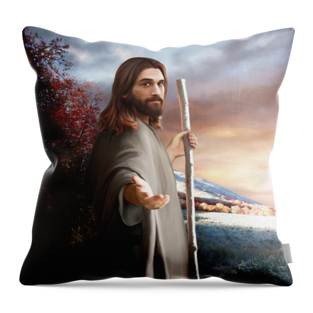 Christ Throw Pillow featuring the painting Come Follow Me by Brent Borup