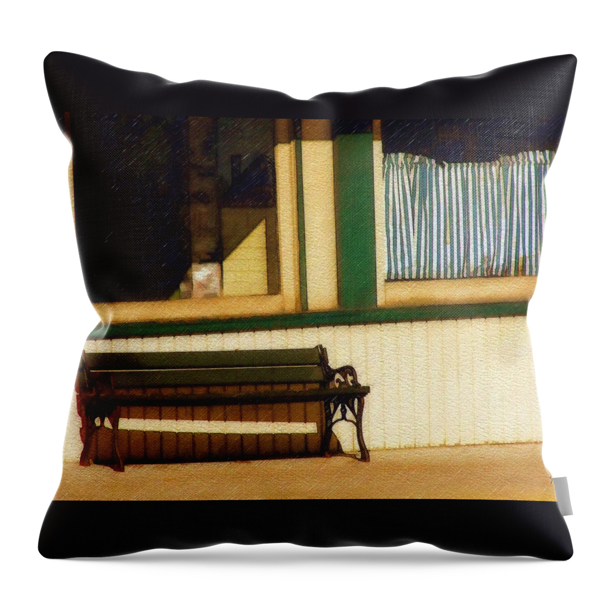 Bench Throw Pillow featuring the photograph Come Sit a Spell by Sandy MacGowan