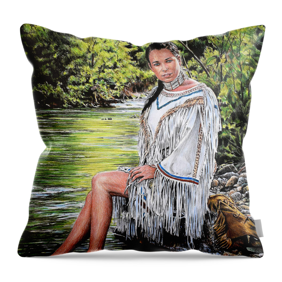 Native American Throw Pillow featuring the drawing Come sit with me by Andrew Read