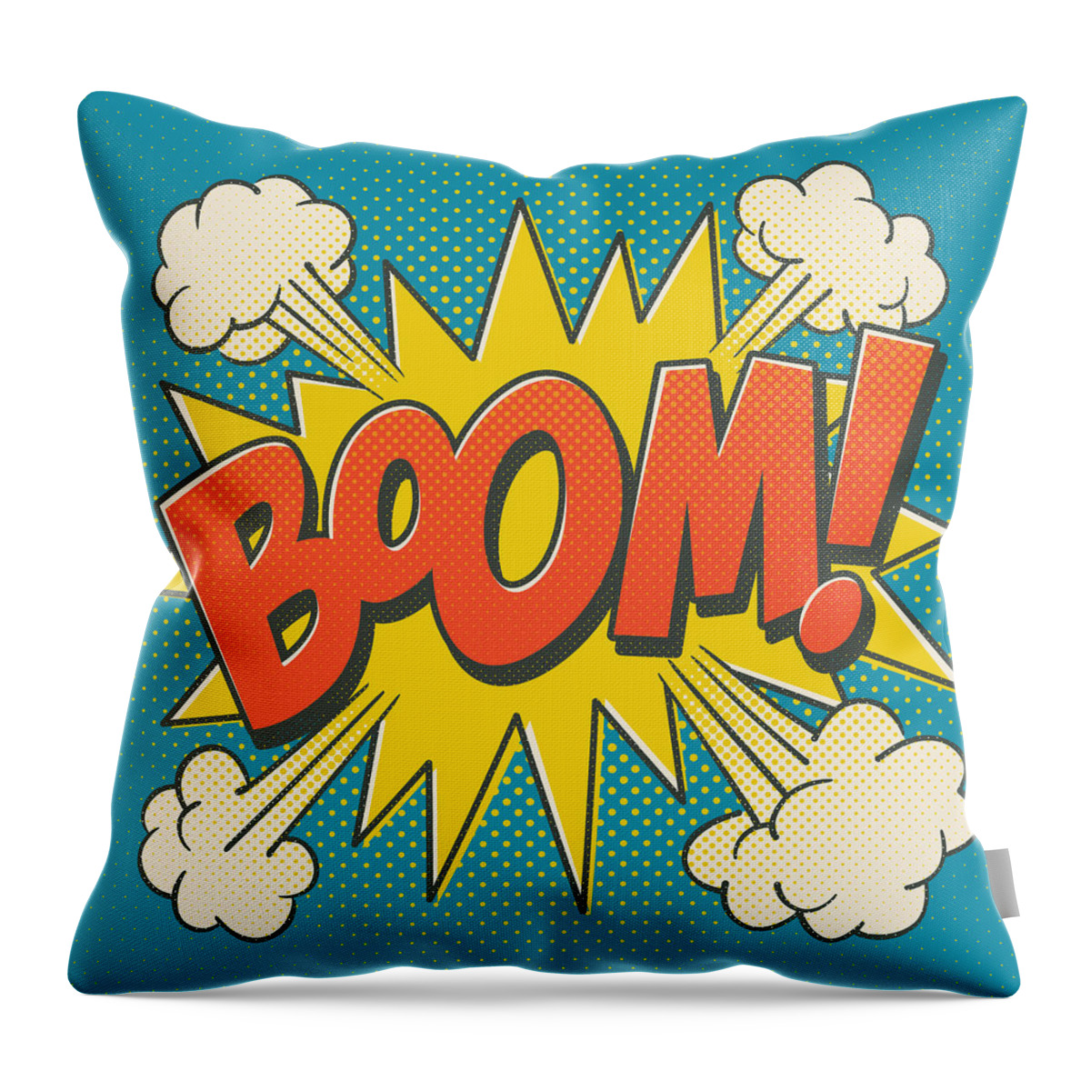 Comic Throw Pillow featuring the digital art Comic Boom on Blue by Mitch Frey