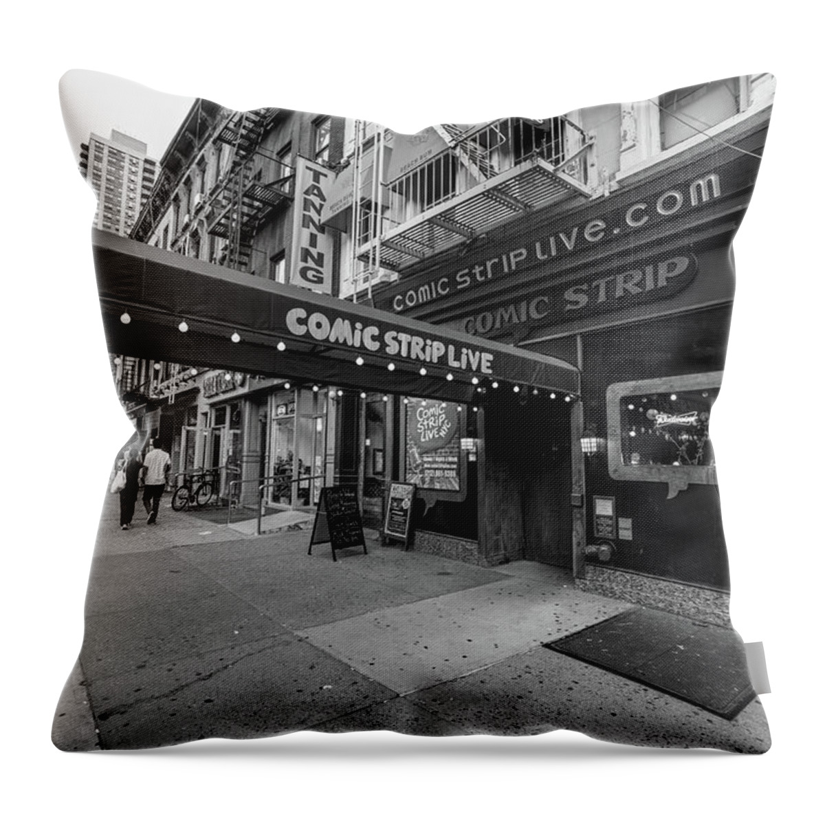 B&w Throw Pillow featuring the photograph Comic Strip Live by John McGraw
