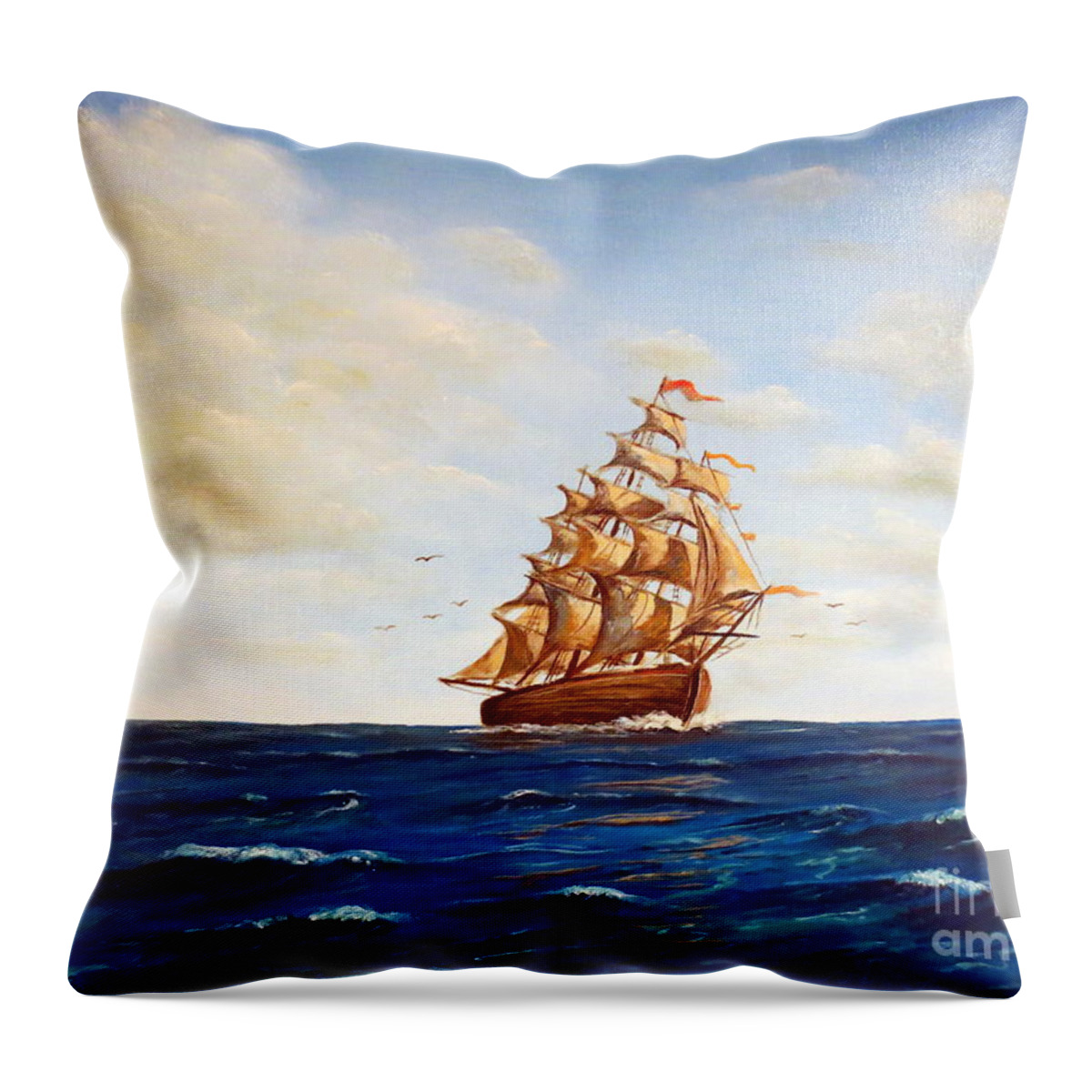 Sail Boat Throw Pillow featuring the painting Coming Home by Lee Piper