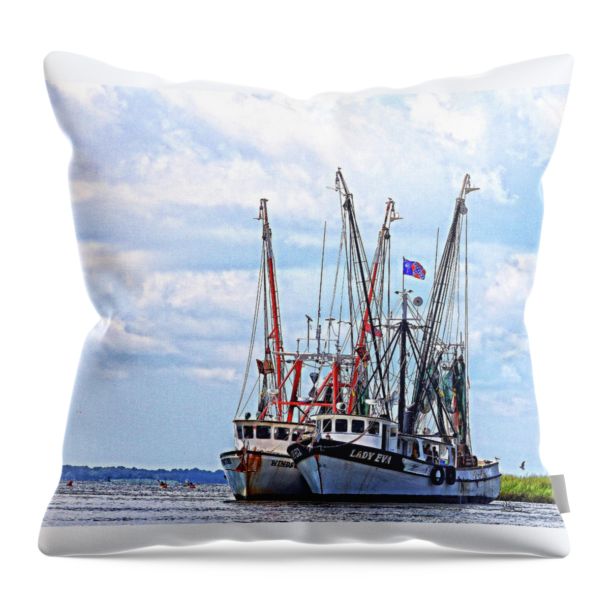 Shrimp Boats Throw Pillow featuring the painting Coming Home by Virginia Bond