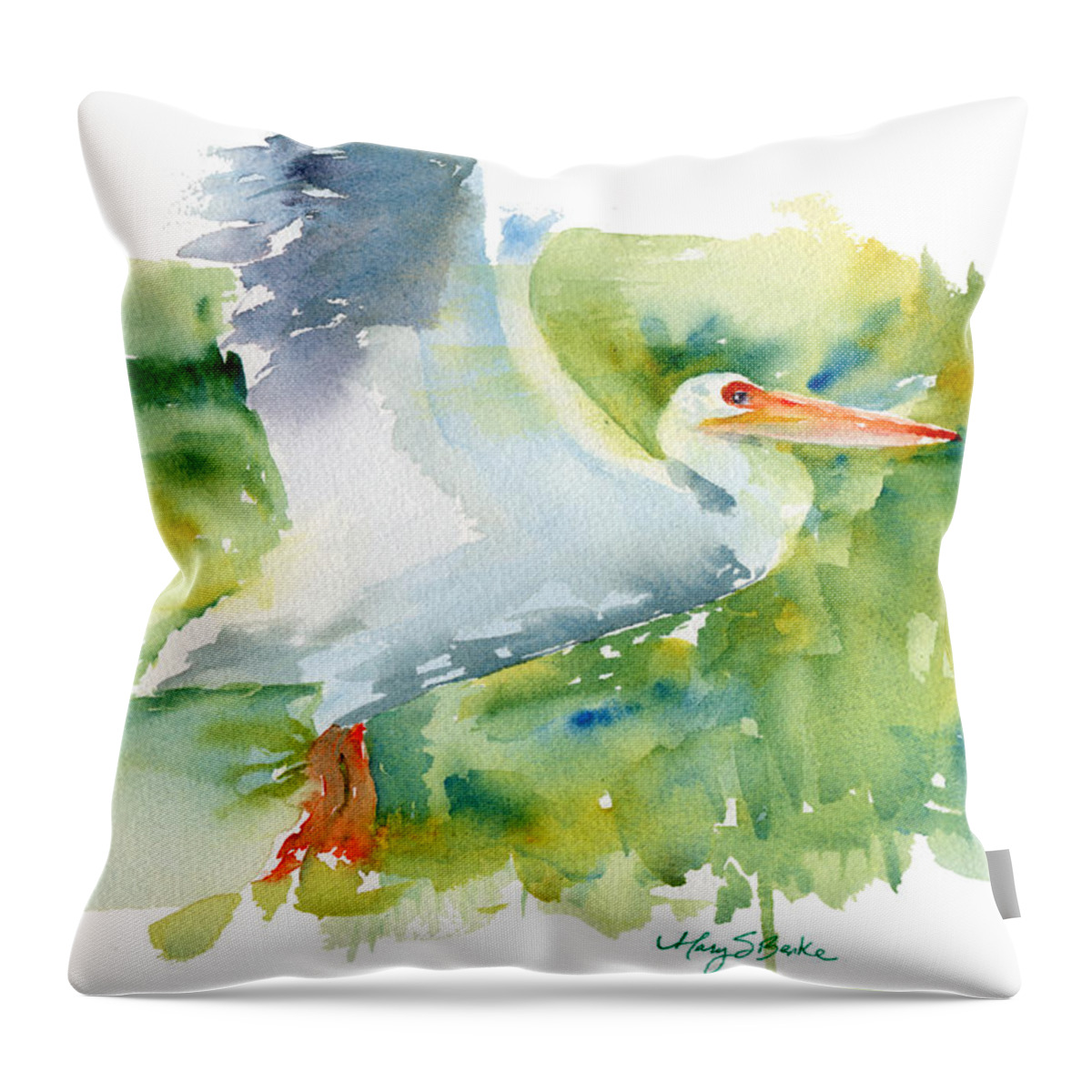 Beak Throw Pillow featuring the painting Coming In for a Landing by Mary Benke