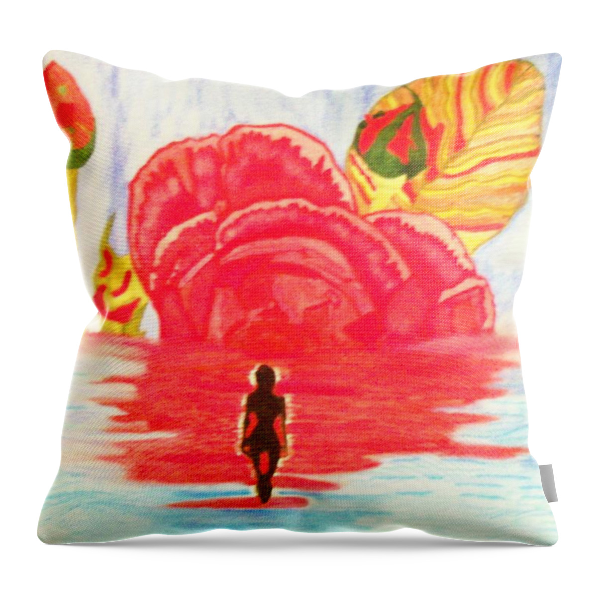 Red Rose Red Rose In Sea Throw Pillow featuring the painting Coming out of one world into another by Connie Valasco
