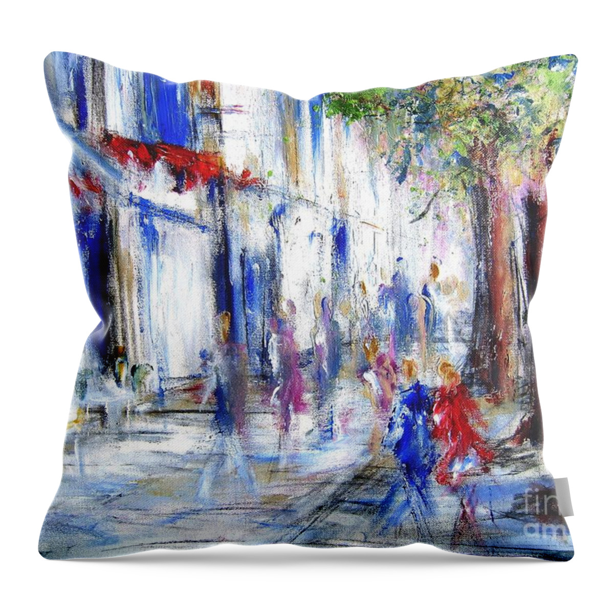 Semi Abstract Throw Pillow featuring the painting Commission A Custom Painting Of Your Faorite Street In Semi Abstract Style Like This One by Mary Cahalan Lee - aka PIXI