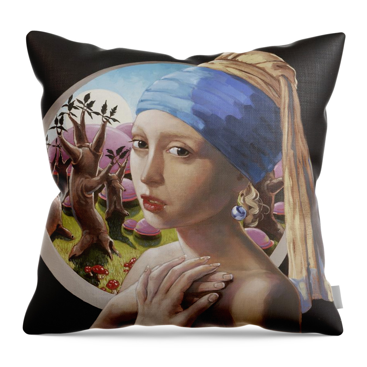 Interpretation Of Girl With A Pearl Earring Throw Pillow featuring the painting Compulsion by Jerrold Carton