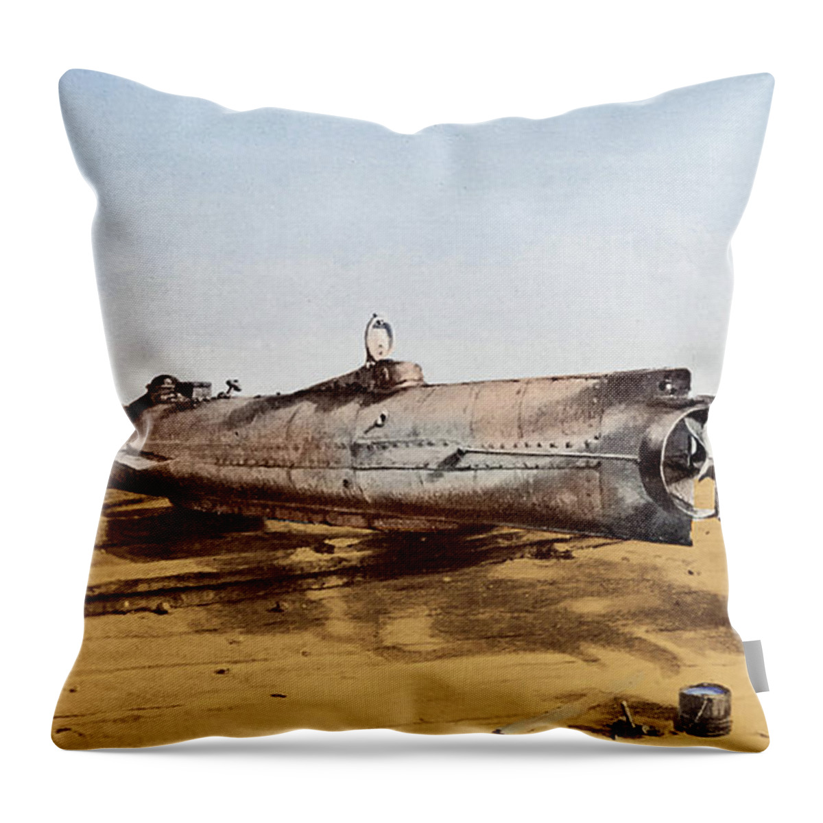 Submarine Throw Pillow featuring the painting Confederate submarine, Hunley by Conrad Wide Chapman
