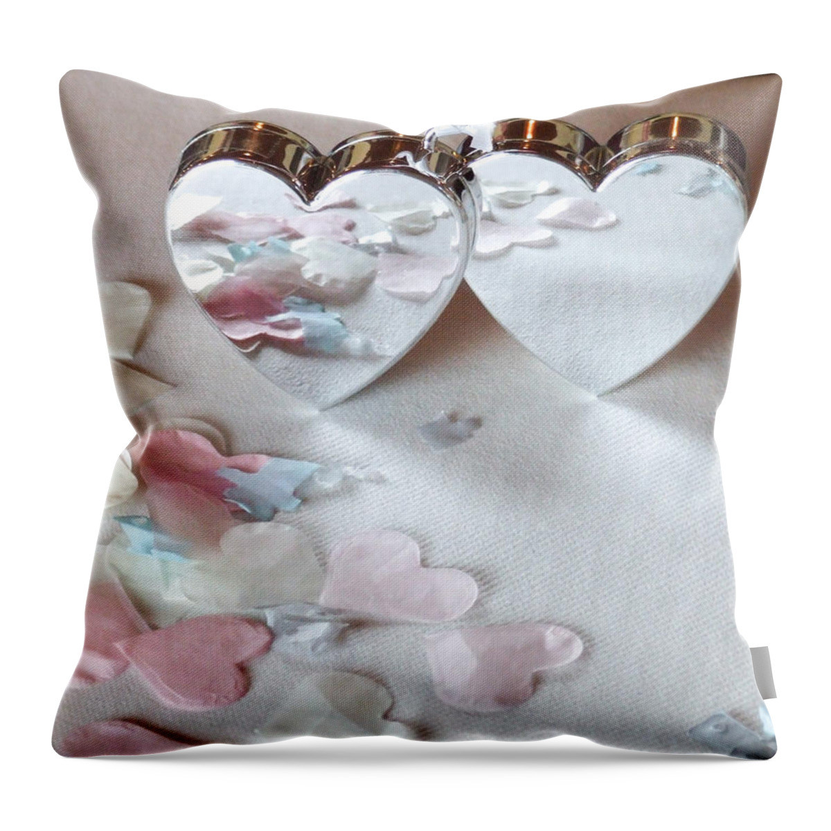 Hearts Throw Pillow featuring the photograph Confetti Hearts by Helen Jackson
