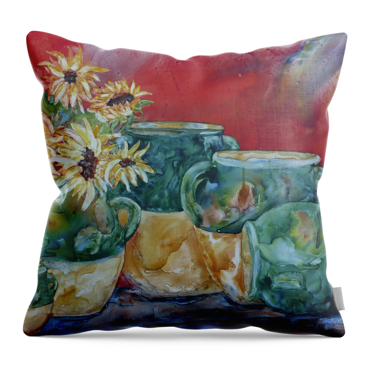 Confit Throw Pillow featuring the painting Confits and Sunflowers by Paula Robertson