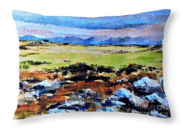 Val Throw Pillow featuring the painting F 801 Connemara Golf, Ballyconneely, Galway by Val Byrne