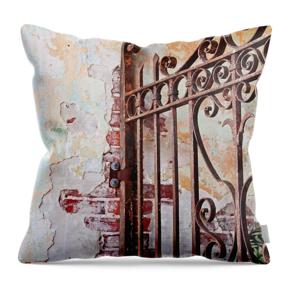 Gate Throw Pillow featuring the photograph Consequences of the Past by Michiale Schneider