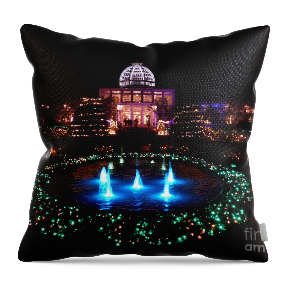 Conservatory Throw Pillow featuring the photograph Conservatory During Garenfest of Lights 2017 by Jean Wright