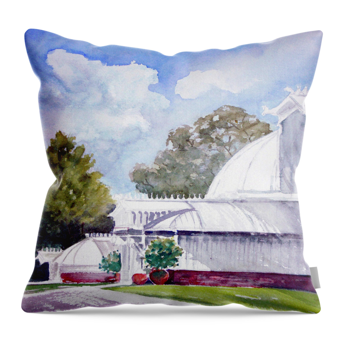 Golden Gate Park Throw Pillow featuring the mixed media Conservatory of Flowers by Karen Coggeshall