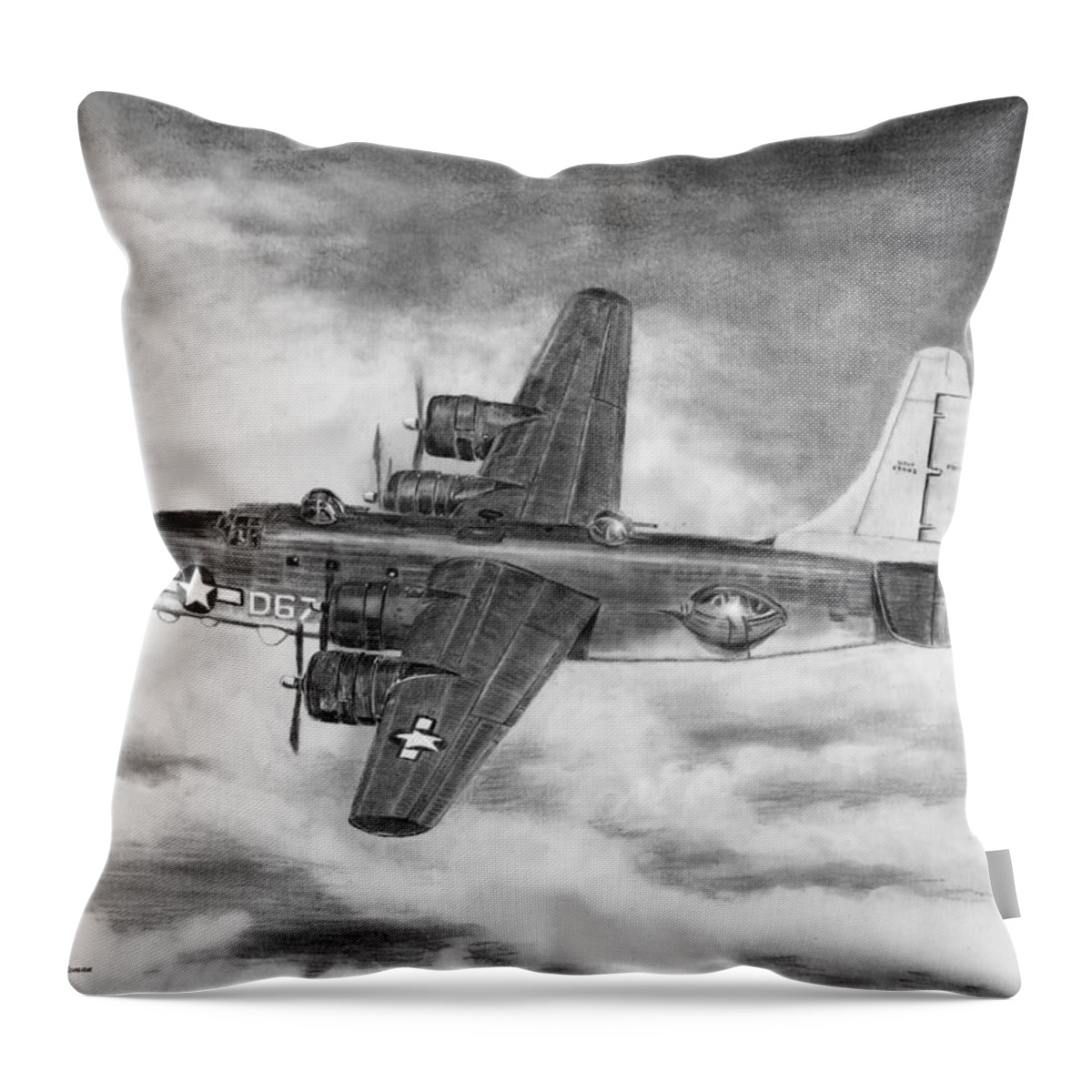 Aviation Throw Pillow featuring the drawing Consolidated PB4Y-2 Privateer by Douglas Castleman