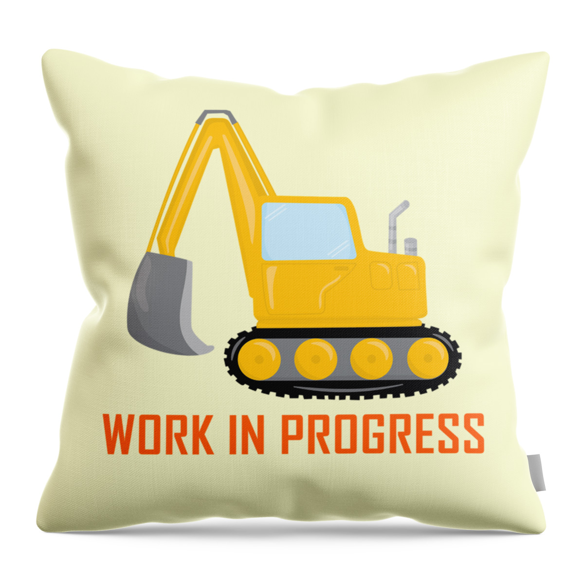 Excavator Throw Pillow featuring the digital art Construction Zone - Excavator Work In Progress Gifts - Yellow Background by KayeCee Spain