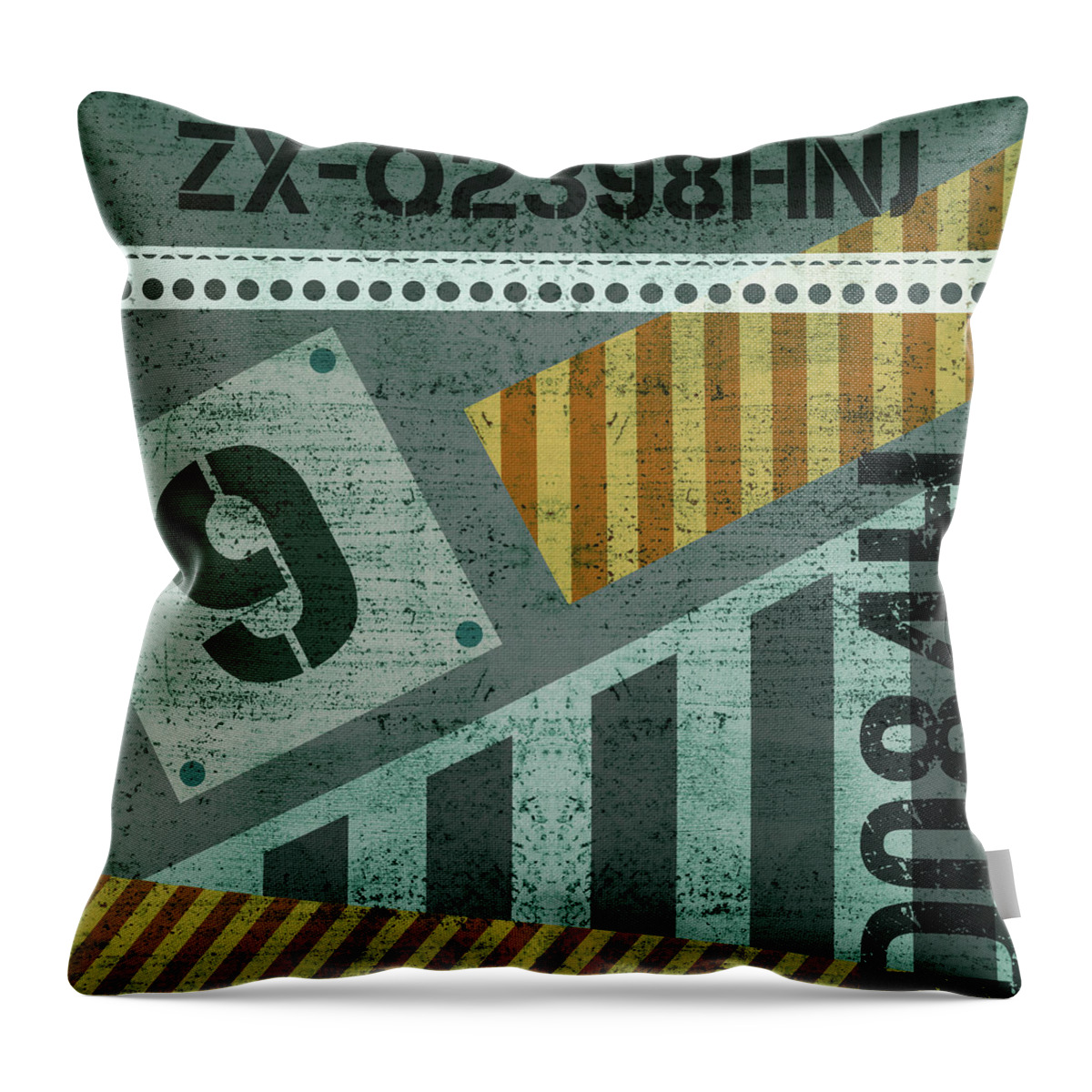 Abstract Throw Pillow featuring the mixed media Contemporary Abstract Industrial Art - Distressed Metal - Olive by Studio Grafiikka