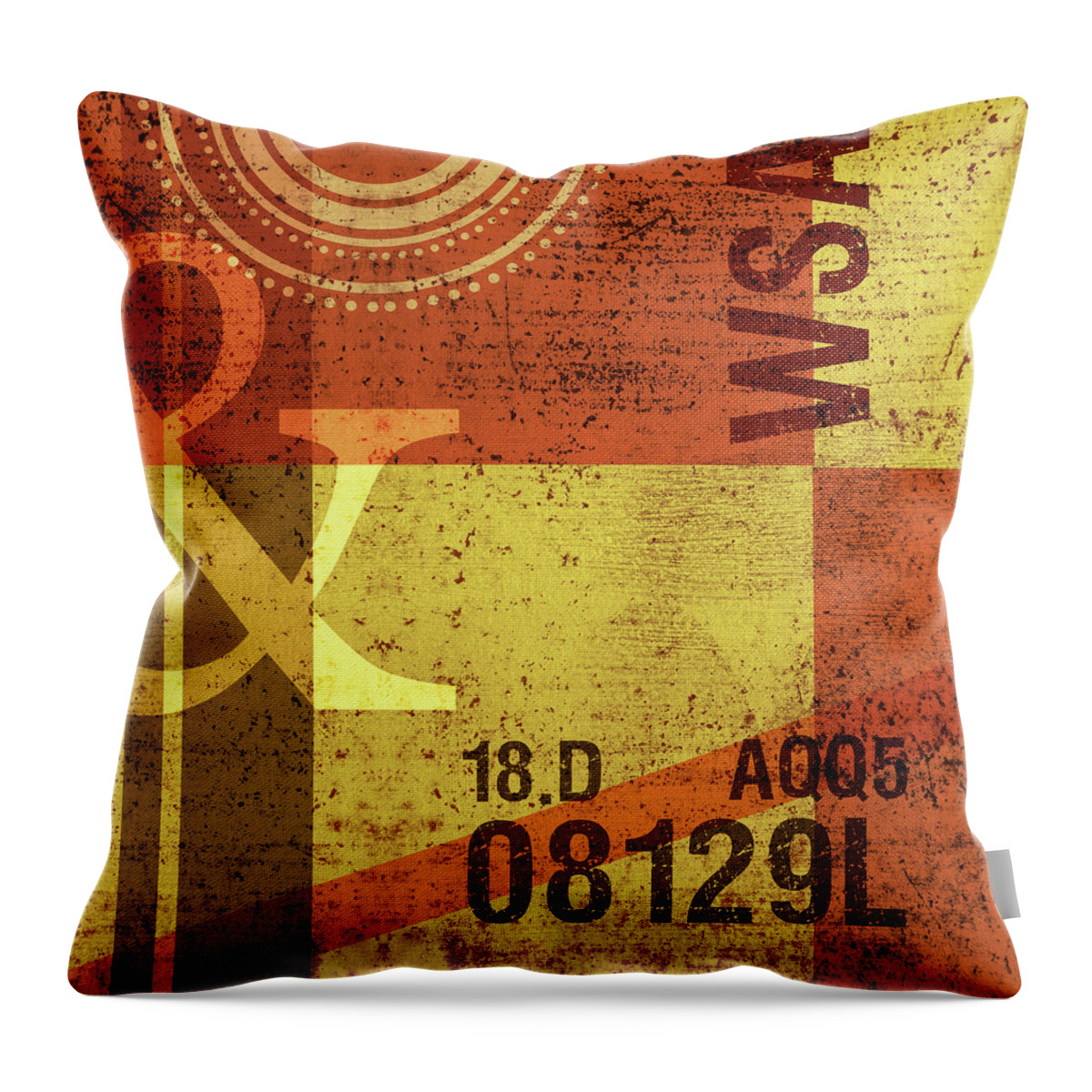 Abstract Throw Pillow featuring the mixed media Contemporary Abstract Industrial Art - Distressed Metal - Olive Yellow and Orange by Studio Grafiikka