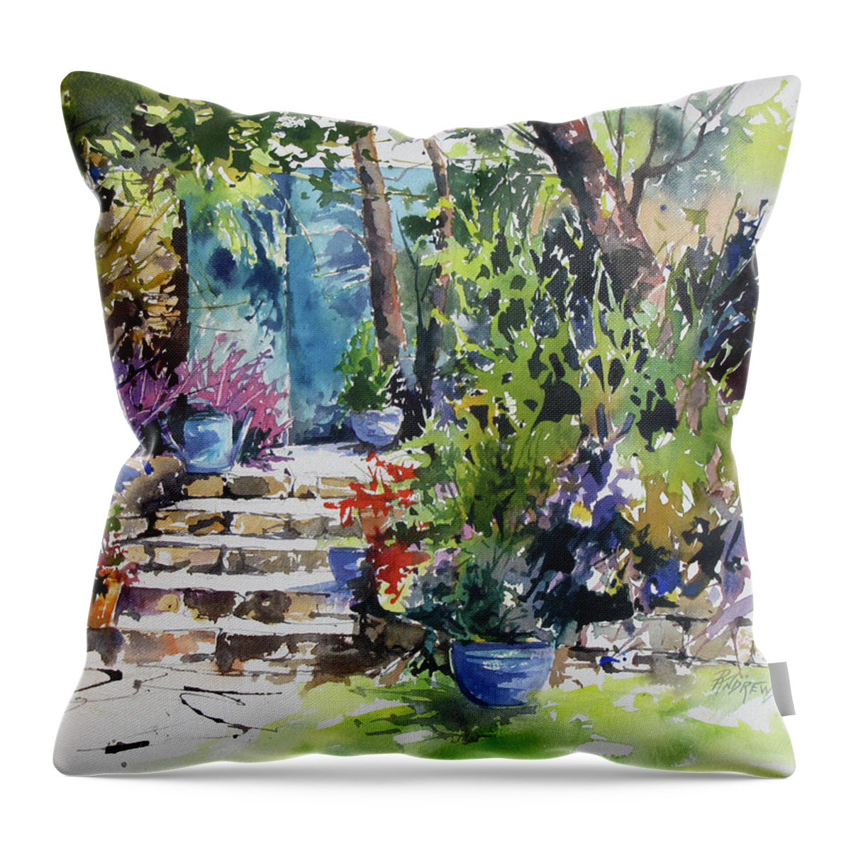 Landscape Throw Pillow featuring the painting Convent Tranquility, France by Rae Andrews