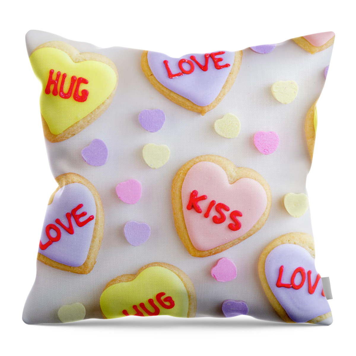 Valentines Day Throw Pillow featuring the photograph Conversation Heart Cookie Love by Teri Virbickis
