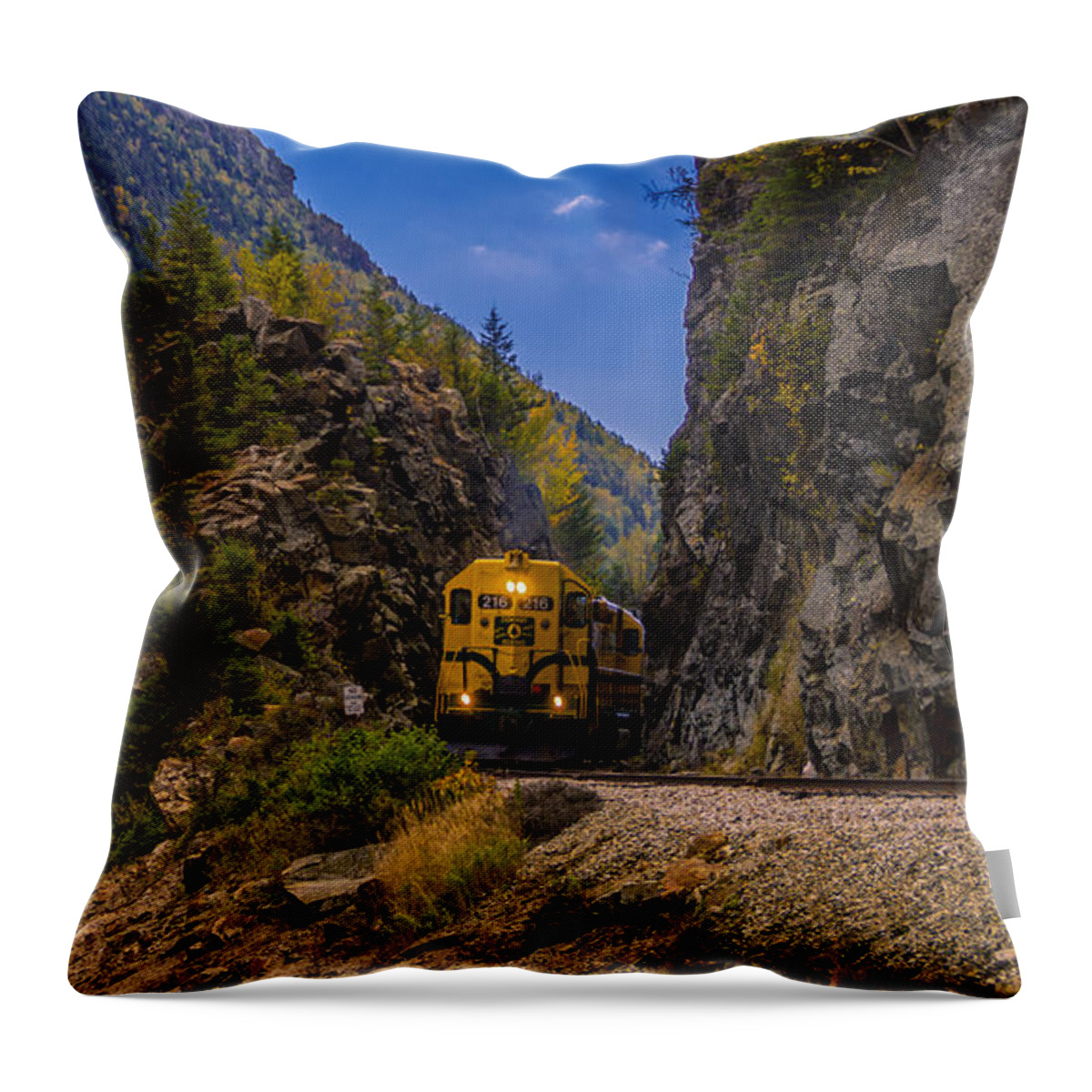 Conway New Hampshire Throw Pillow featuring the photograph Conway Scenic Railroad Notch Train. by New England Photography