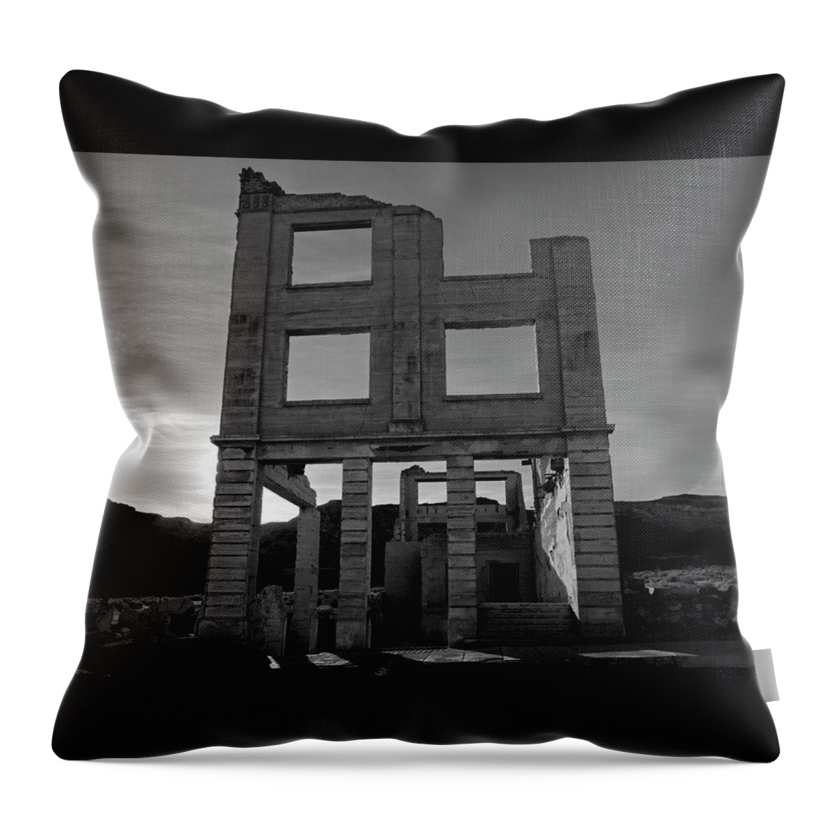 Bank Throw Pillow featuring the photograph Cook Bank Building in Rhyolite by Rick Pisio
