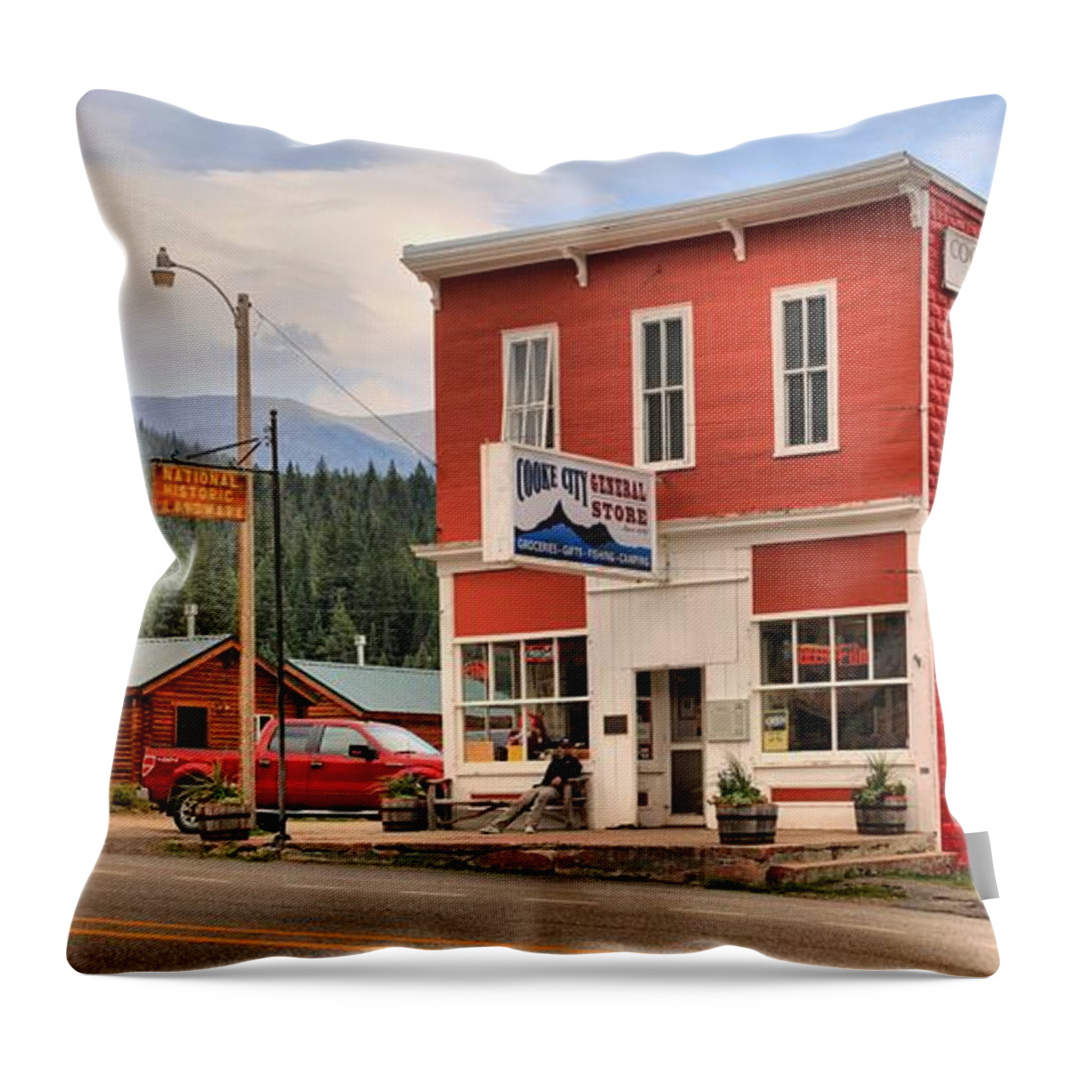 Cooke City Throw Pillow featuring the photograph Cooke City Store by Adam Jewell