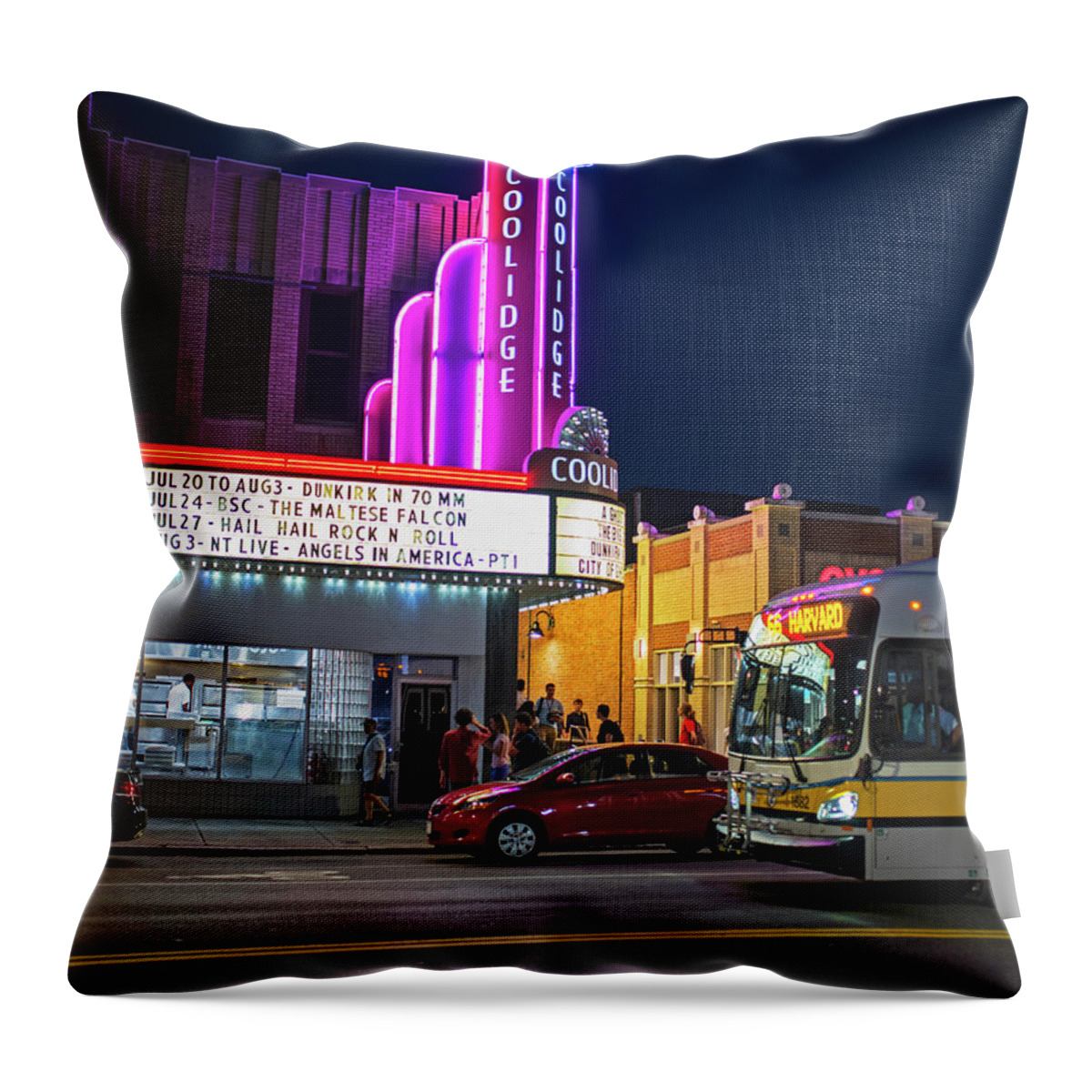 Brookline Throw Pillow featuring the photograph Coolidge Corner Theatre Harvard St Brookline MA by Toby McGuire