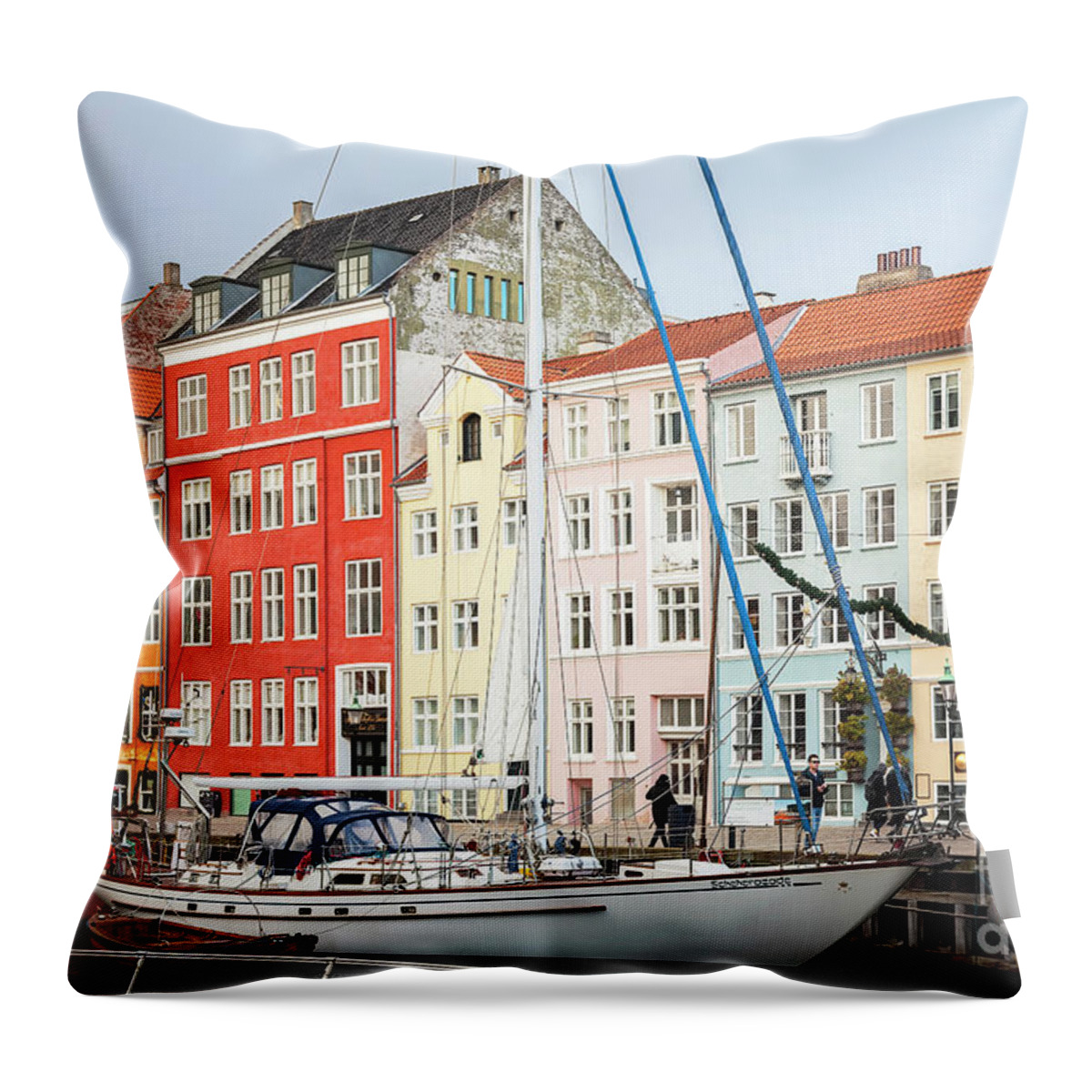 Christmas Throw Pillow featuring the photograph Copenhagen historical harbour district by Sophie McAulay