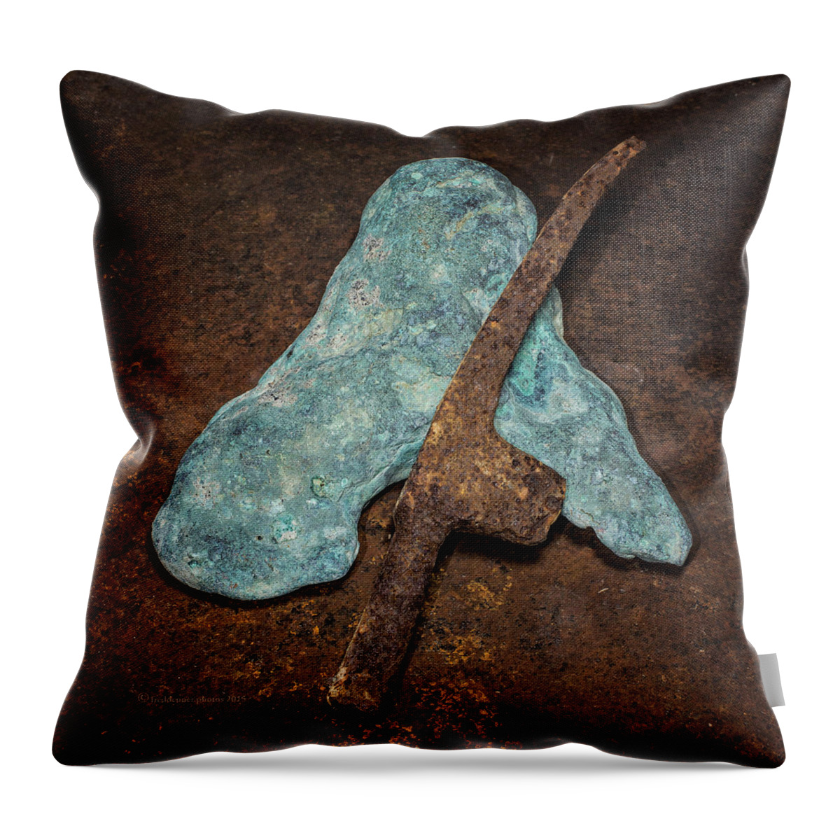 Copper Throw Pillow featuring the photograph Copper Nugget Rock Hammer by Fred Denner