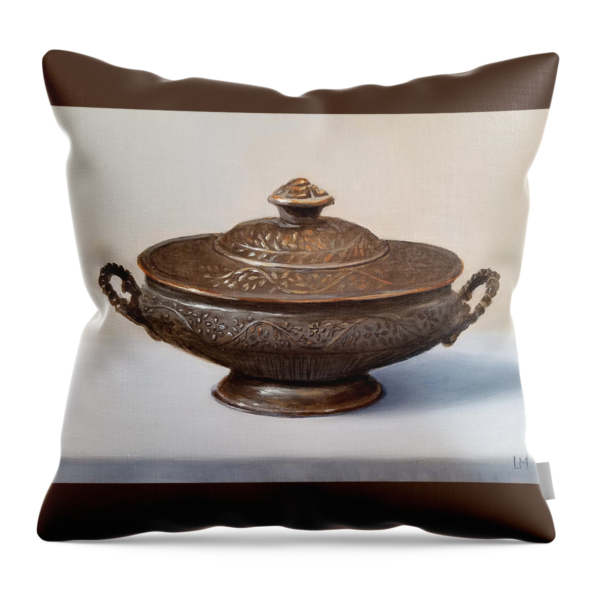 Oil Throw Pillow featuring the painting Copper Vessel by Linda Merchant