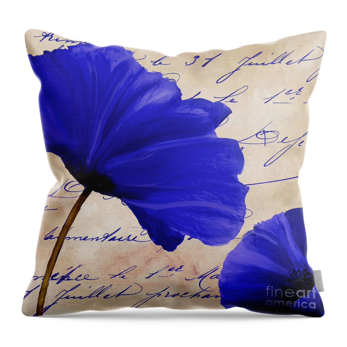 Blue Poppies Throw Pillow featuring the painting Coquelicots Bleue II by Mindy Sommers
