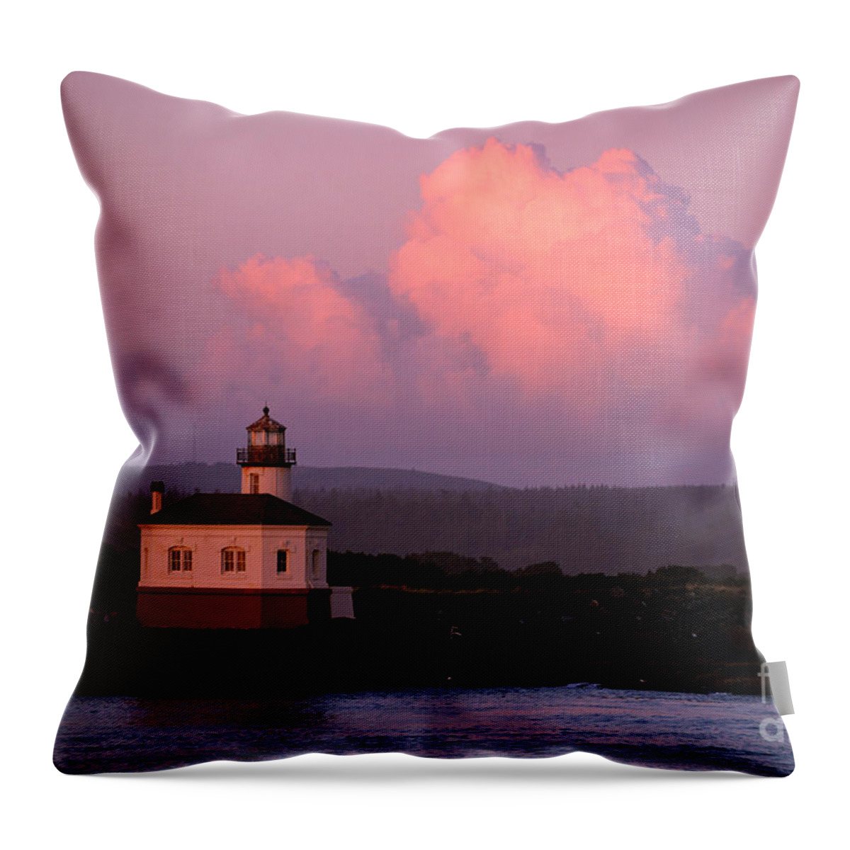 Denise Bruchman Throw Pillow featuring the photograph Coquille River Lighthouse Sunset by Denise Bruchman