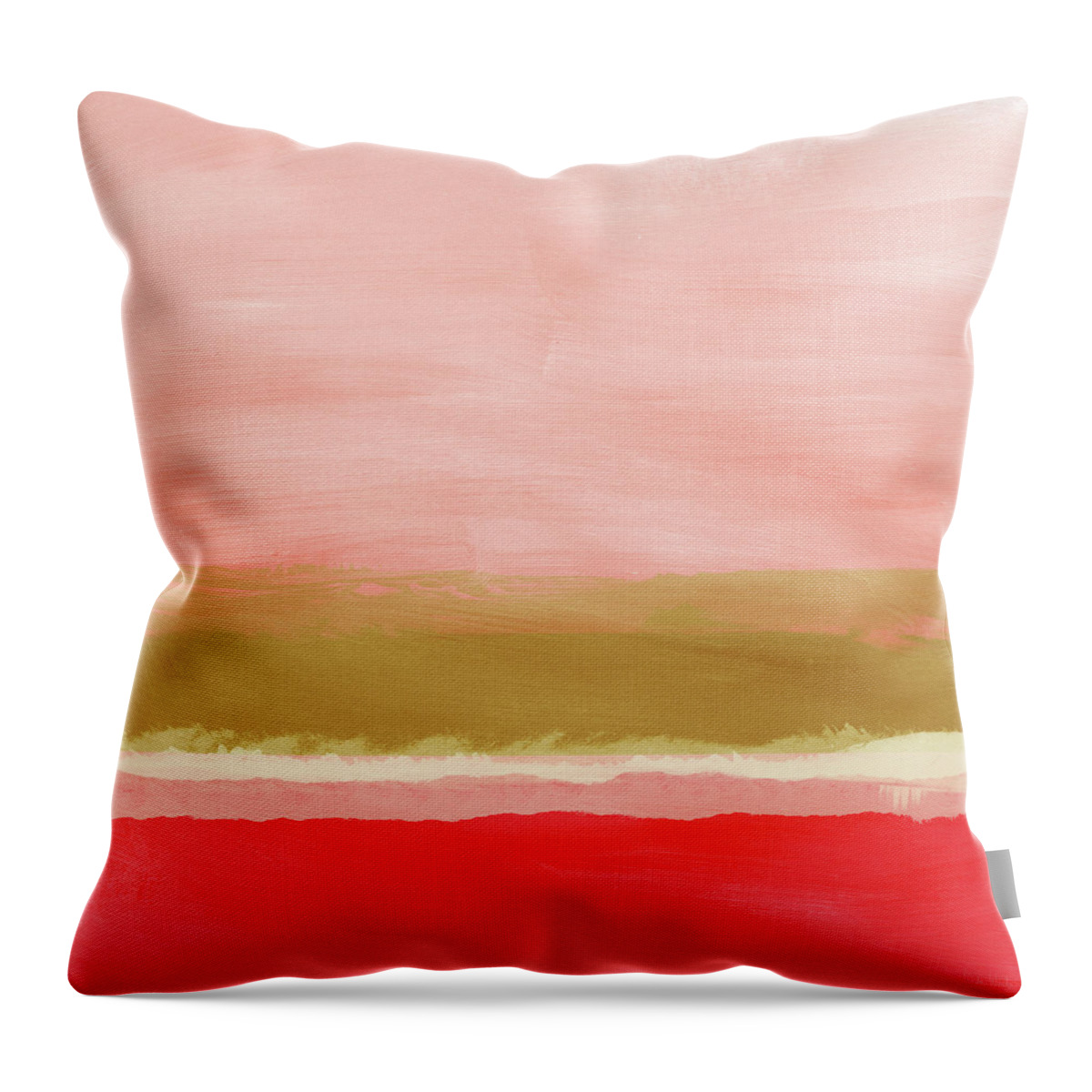 Landscape Throw Pillow featuring the mixed media Coral and Gold Landscape- Art by Linda Woods by Linda Woods