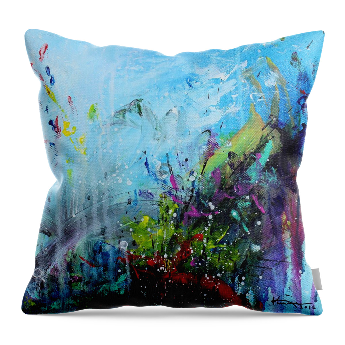 Coral Reef Throw Pillow featuring the painting Coral Reef by Kume Bryant
