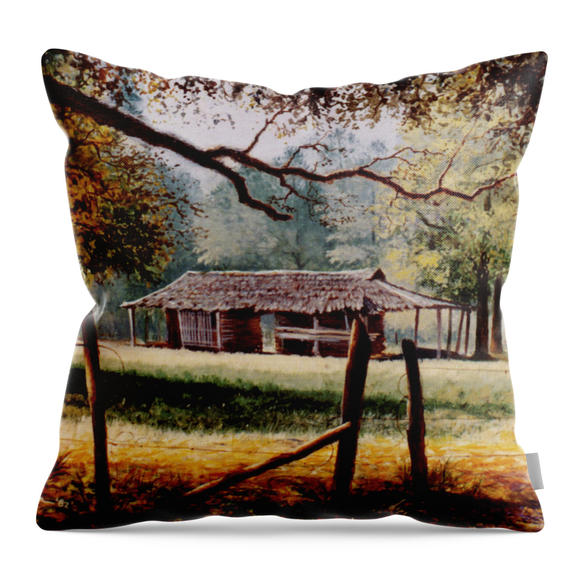 Corn Throw Pillow featuring the painting Corn Crib by Randy Welborn