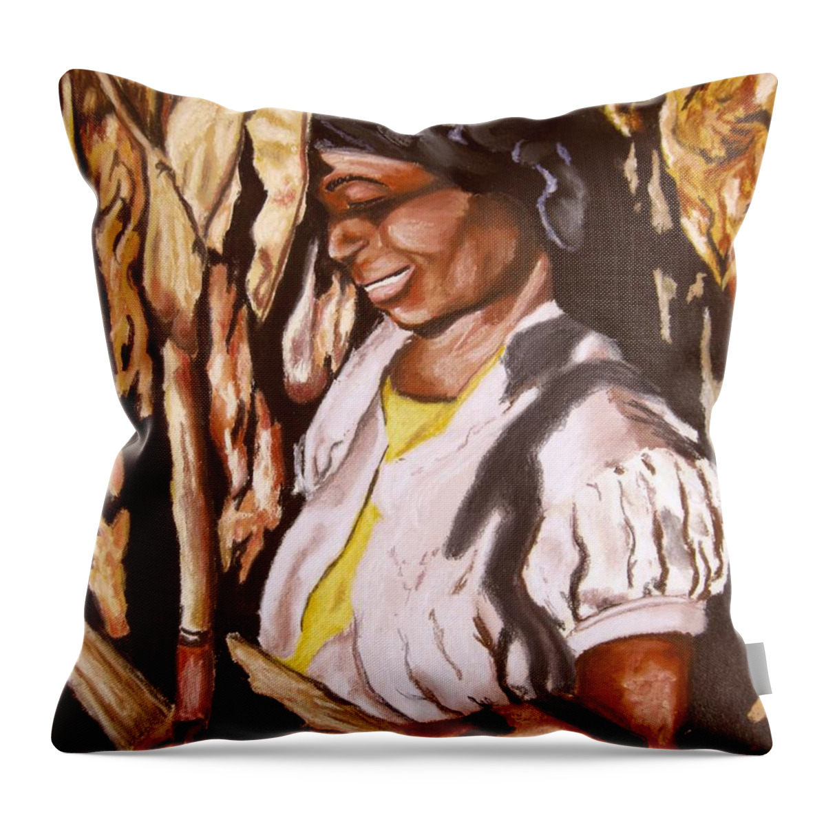  Throw Pillow featuring the pastel Corn harvest by John Huntsman
