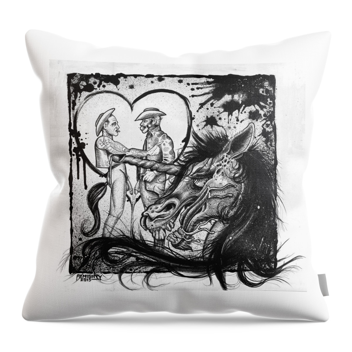 Cornelius Asperger And The Bi Curious Unicorns Throw Pillow featuring the drawing CORNELIUS ASPERGER AND THE BI-CURIOUS UNICORNS illustration by Ryan Almighty