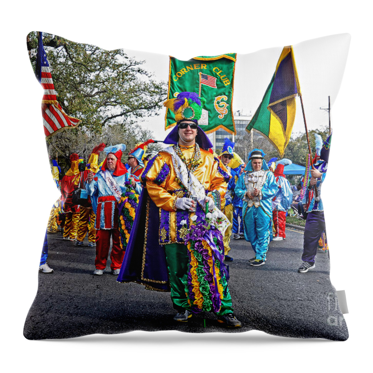 Mardi Gras Throw Pillow featuring the photograph Corner Club 3 -Mardi Gras New Orleans by Kathleen K Parker