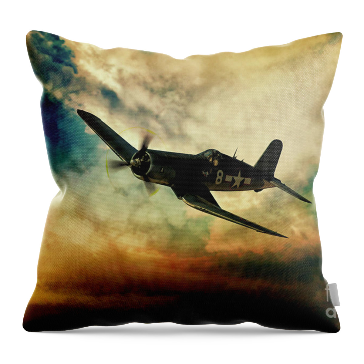 F4u Corsair Throw Pillow featuring the digital art Corsair Legend by Airpower Art