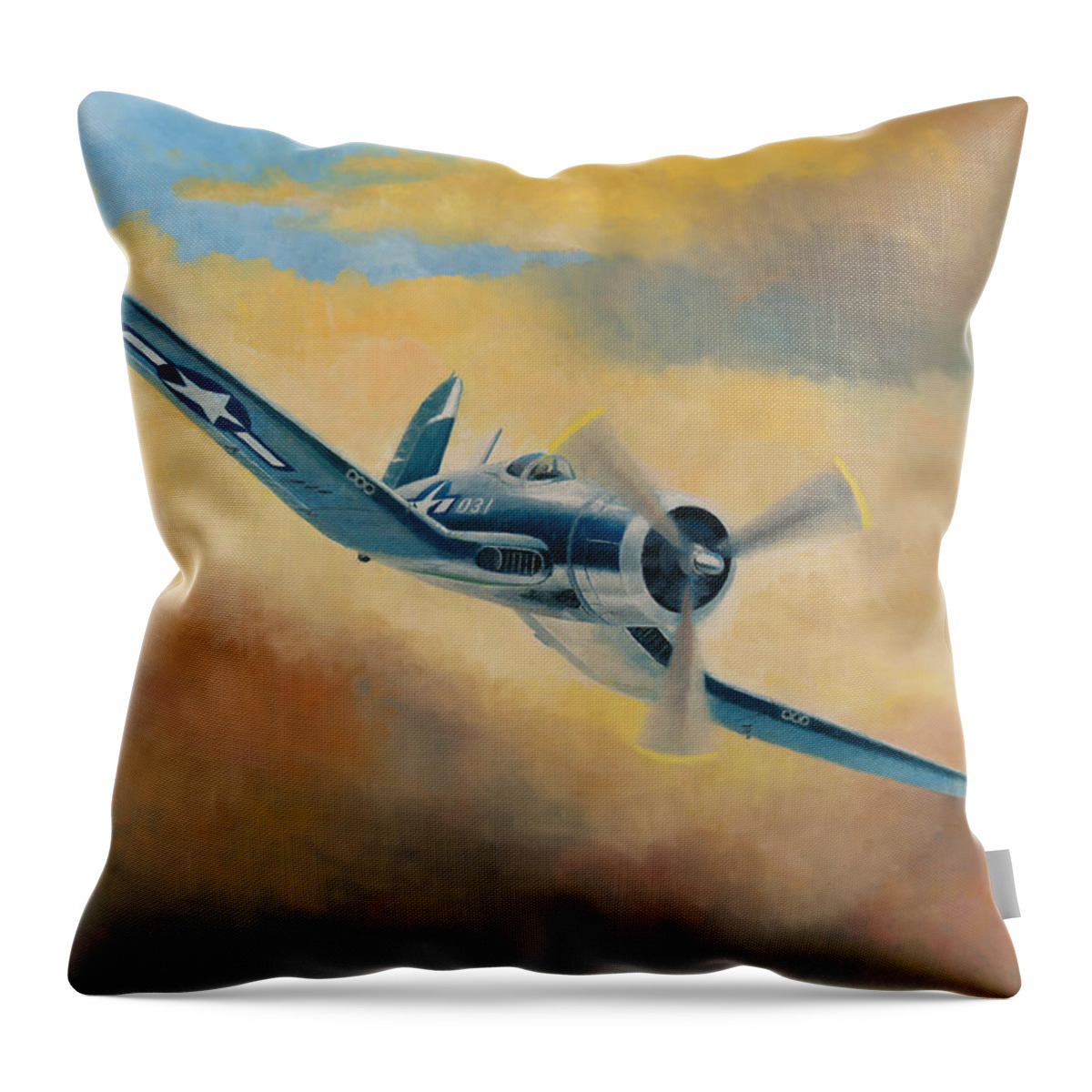Airplane Throw Pillow featuring the painting Corsair On the Prowl by Douglas Castleman