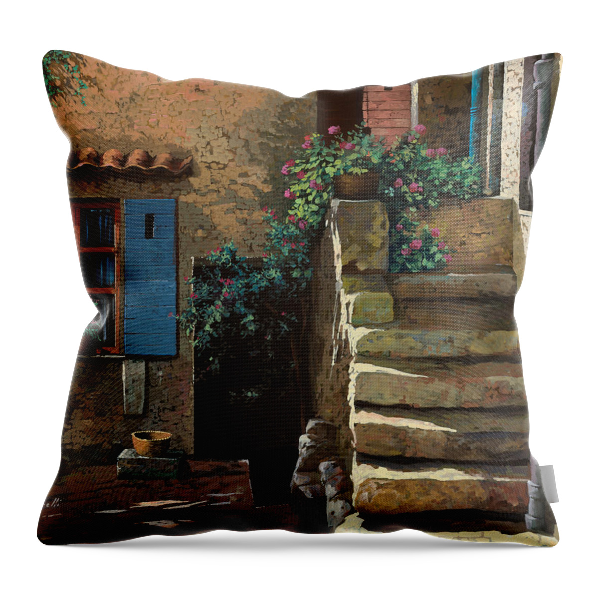 Courtyard Throw Pillow featuring the painting Cortile Interno by Guido Borelli