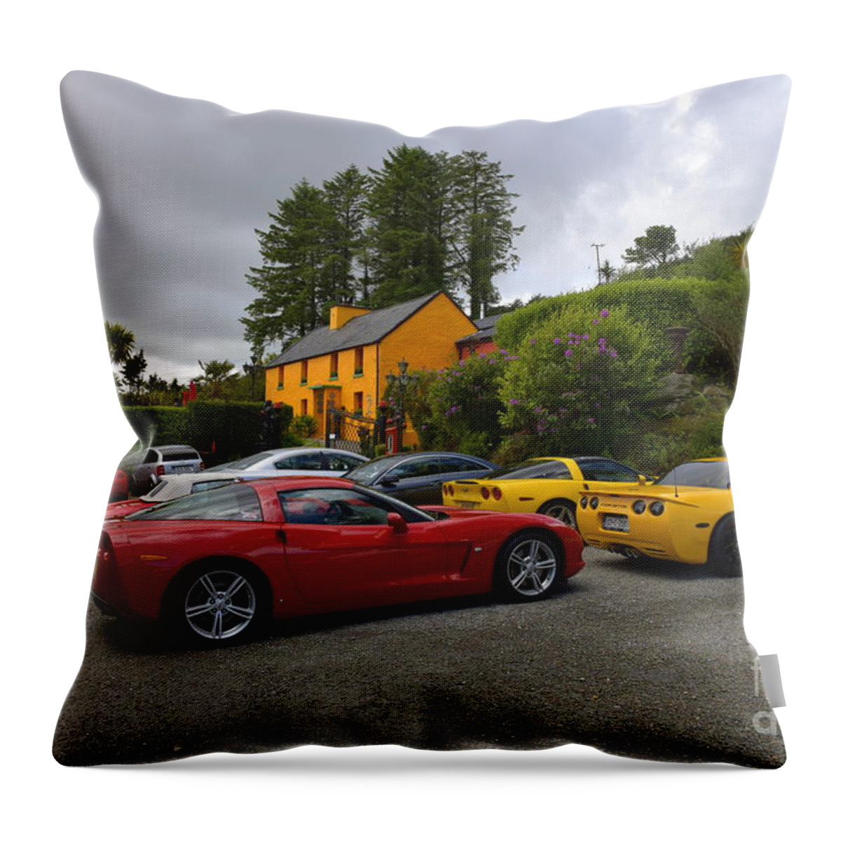 Classic Cars Throw Pillow featuring the photograph Corvettes on tour by Joe Cashin